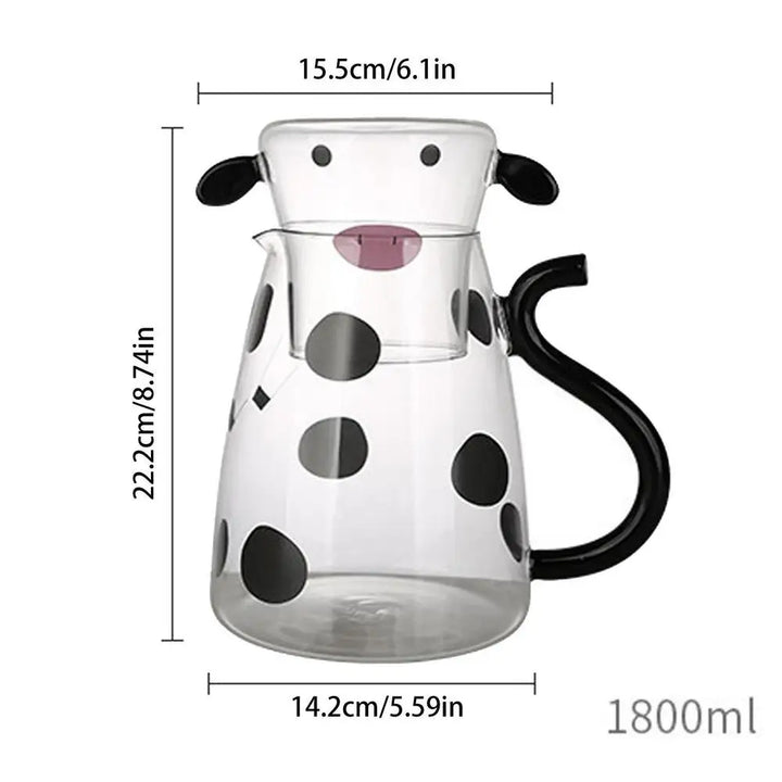 Cow Glass Water Pitcher Bedside Milk Carafe with Cup Glass Cute Cow Glass Tea Pitcher Kettle Jug Water Carafe for Midnight Drink