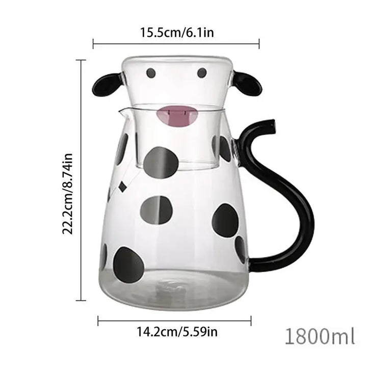 Cow Glass Water Pitcher Bedside Milk Carafe with Cup Glass Cute Cow Glass Tea Pitcher Kettle Jug Water Carafe for Midnight Drink